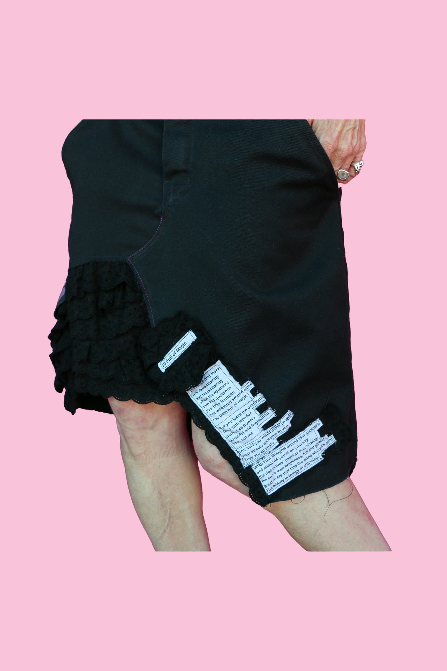 #39 Full of Magic/#53 We the American People Black Knee-Length Skirt W/Black Eyelet Ruffles