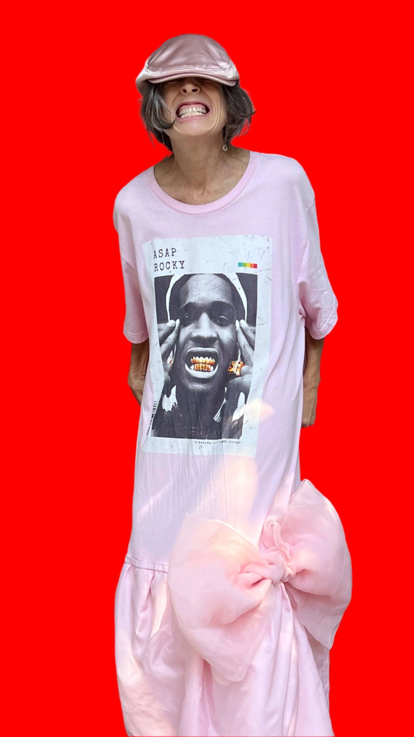 A$AP Rocky Pink Short-Sleeve, Super-Dropwaist Layered Party Skirt Maxi Dress