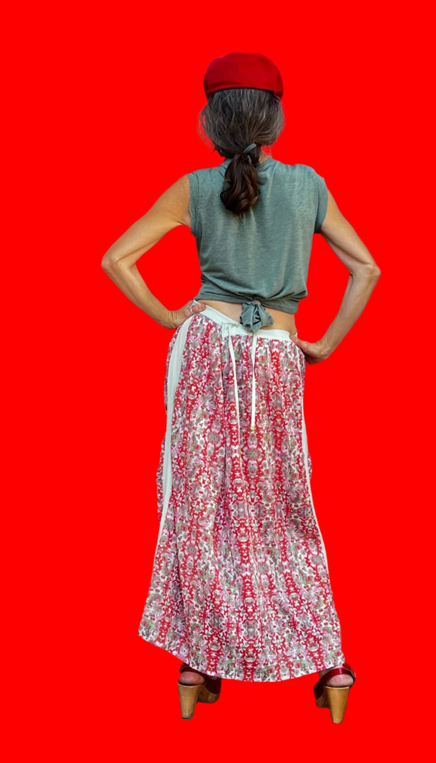 Bob Marley Green/Red, Fitted Bodice, Tissue Thin Cotton Maxi Dress W/Back Tie & 3 Little Bird Charms