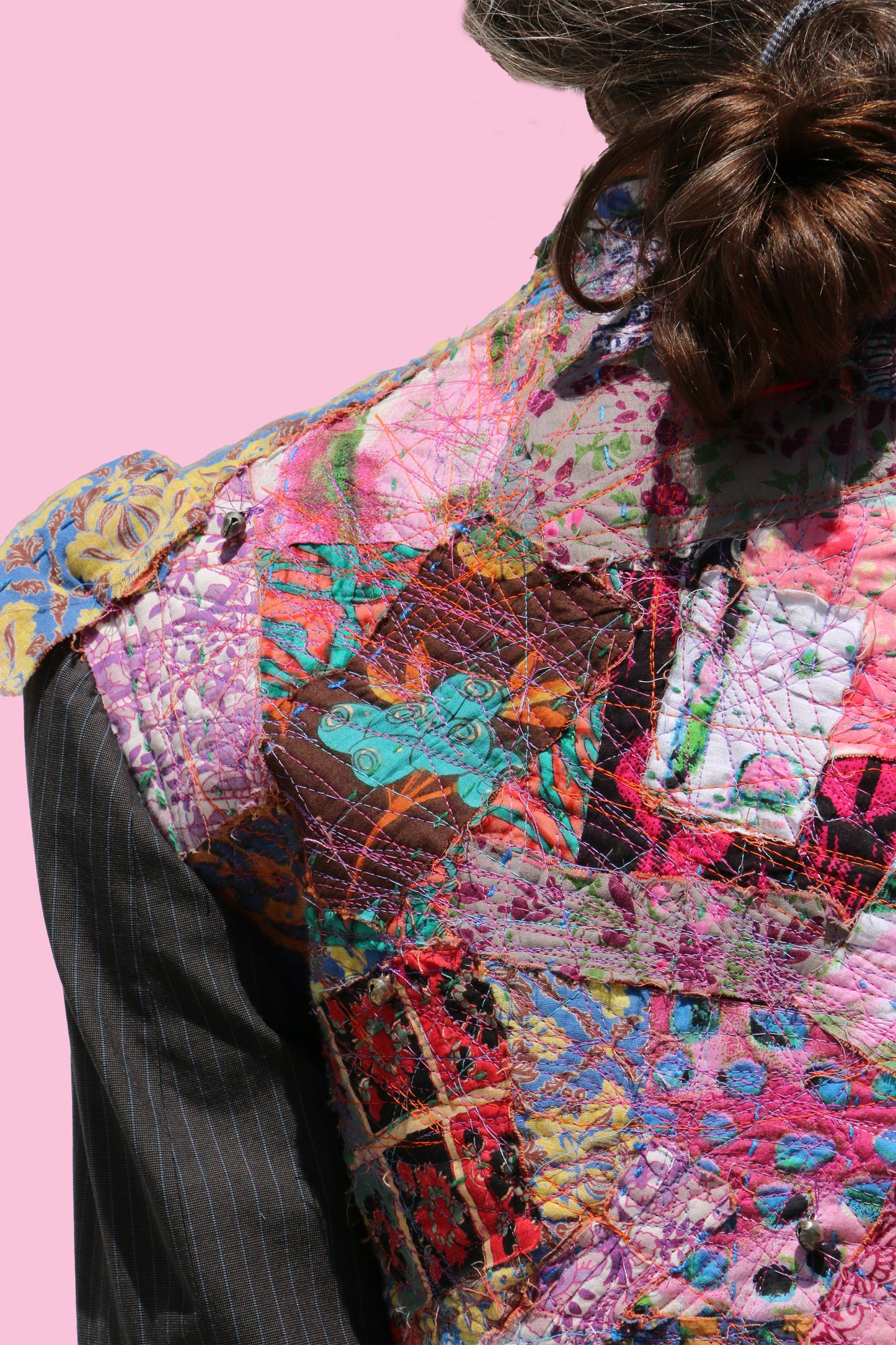 patterned straight-stitched crazy crazy blazer