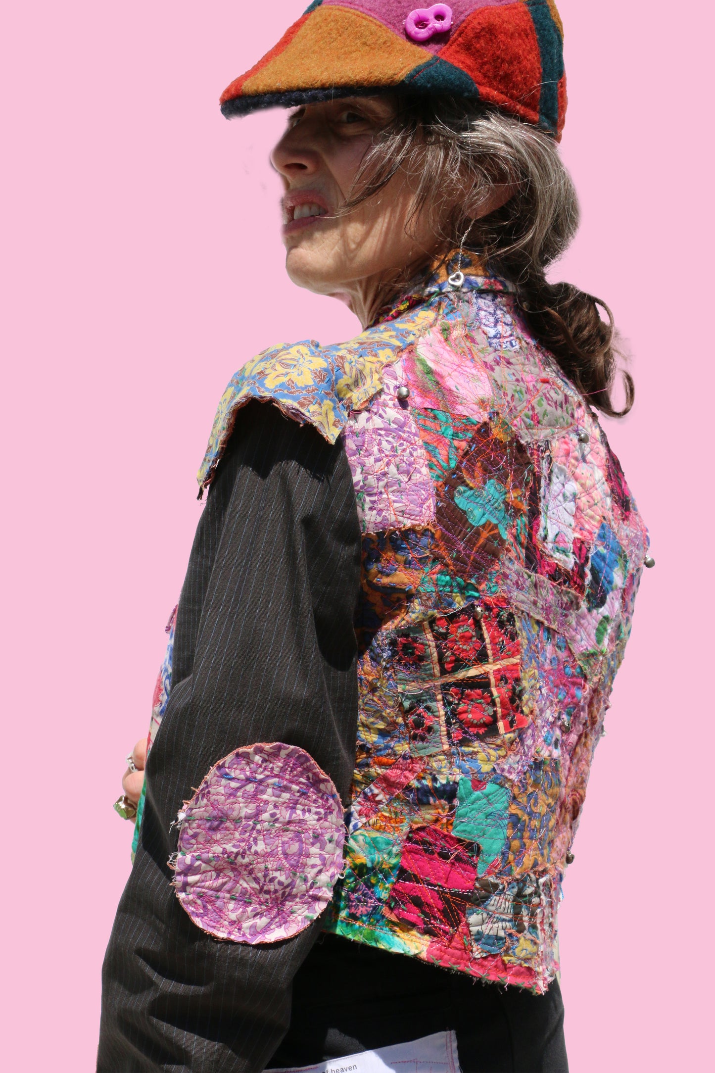 patterned straight-stitched crazy crazy blazer