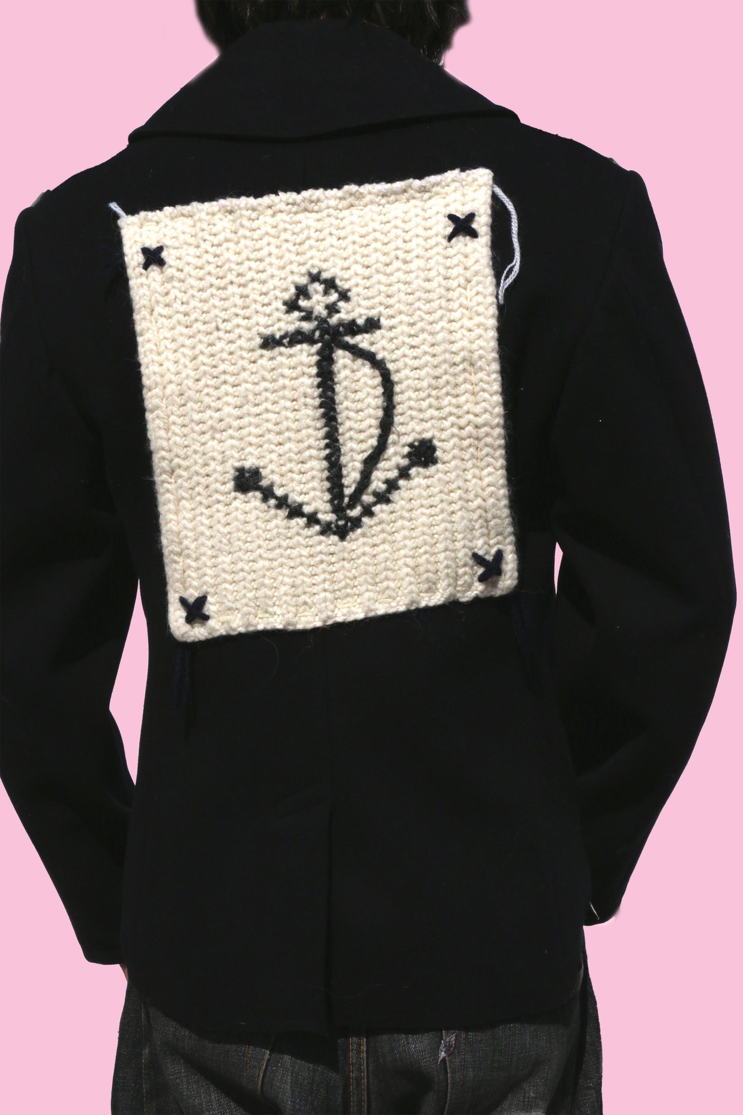 Vintage Navy Angled Cropped Peacoat W/Handknit Anchor Back Patch