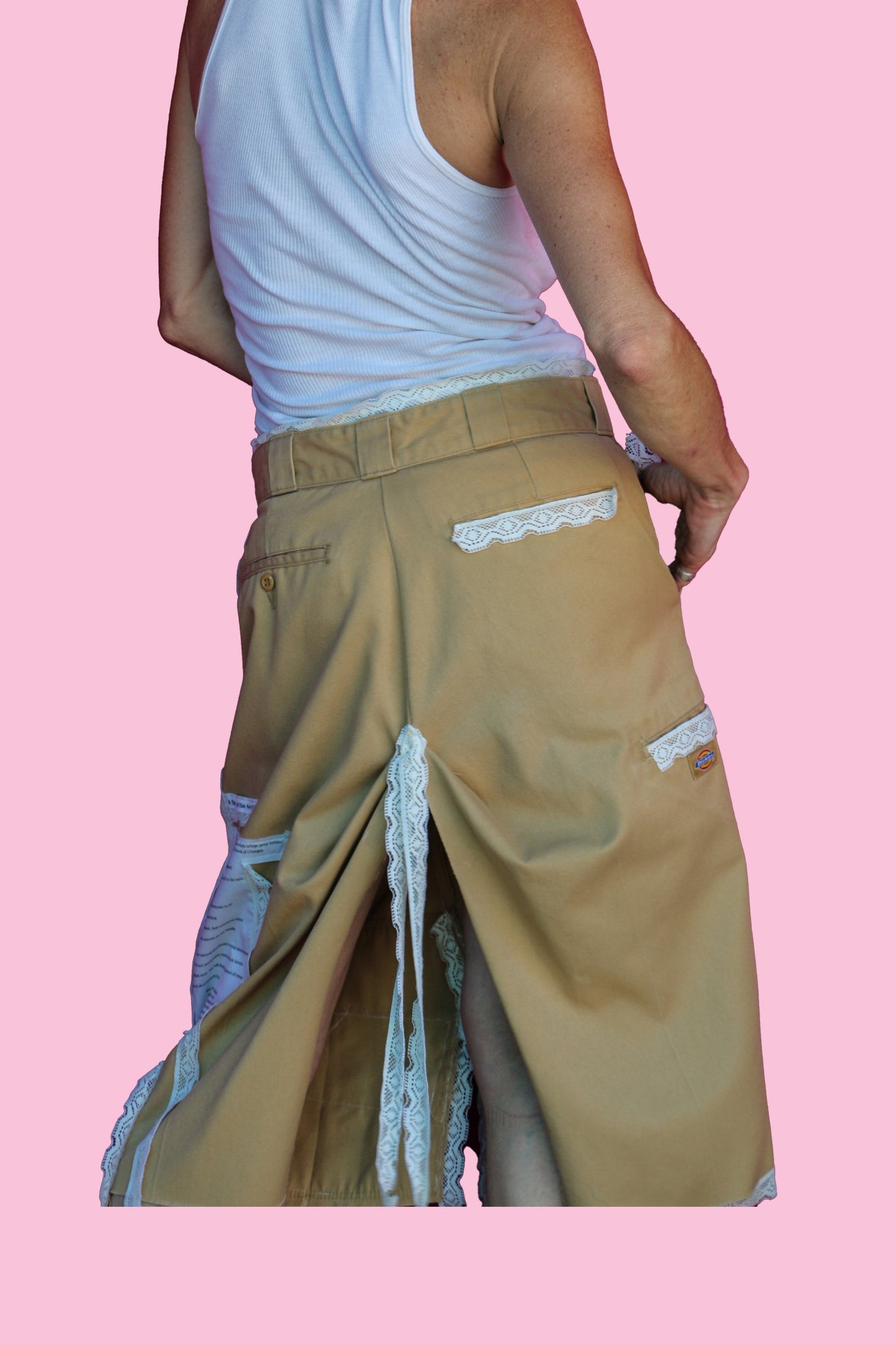 #22 Homes and Libraries/#8 The Word Has Never Failed Me Camel Midi-length Skirt W/Vintage Cotton Lace Details