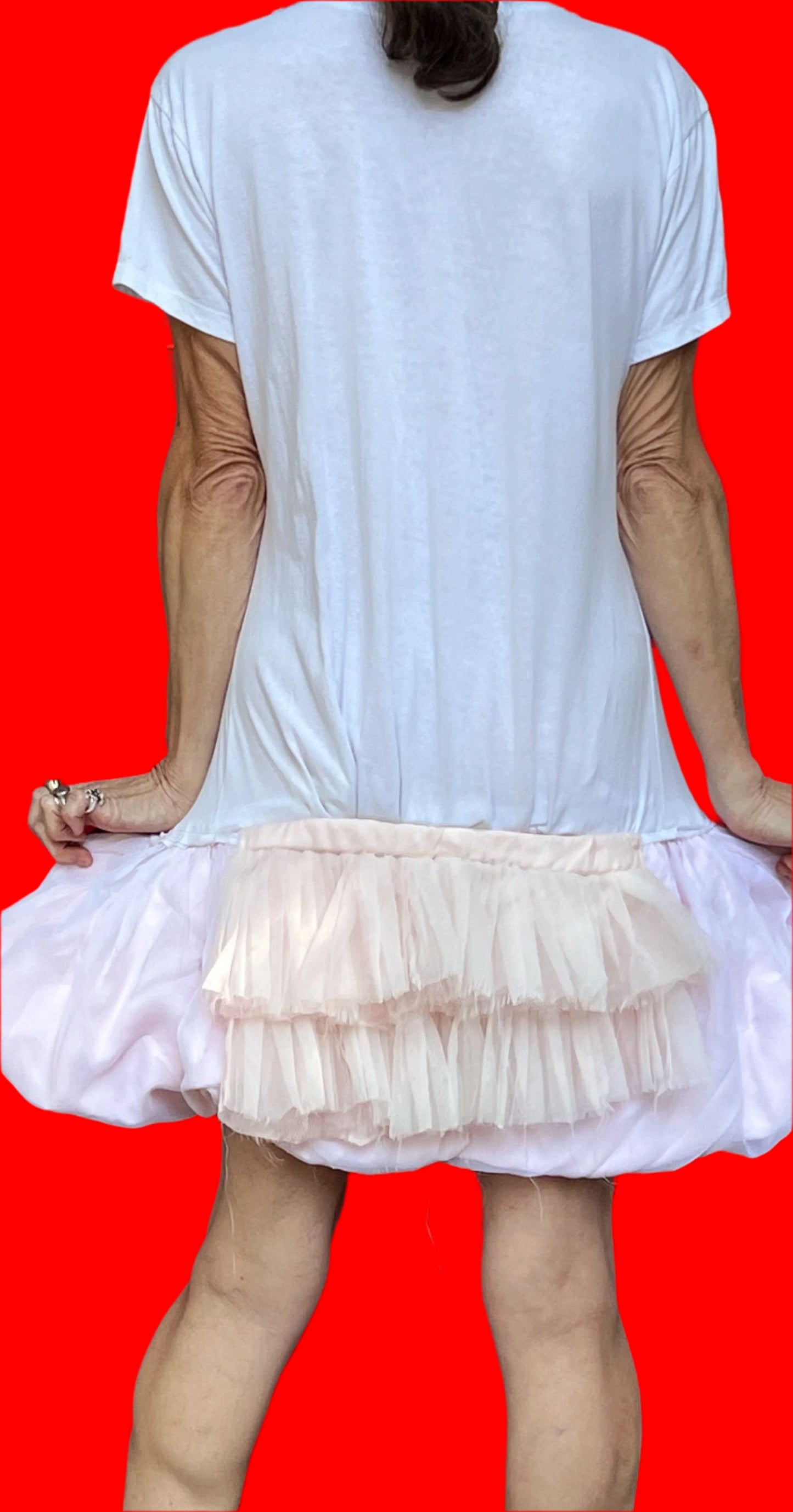 Tupac White & Blush Pink Sort-Sleeve Deconstructed Bubble Skirt Minidress