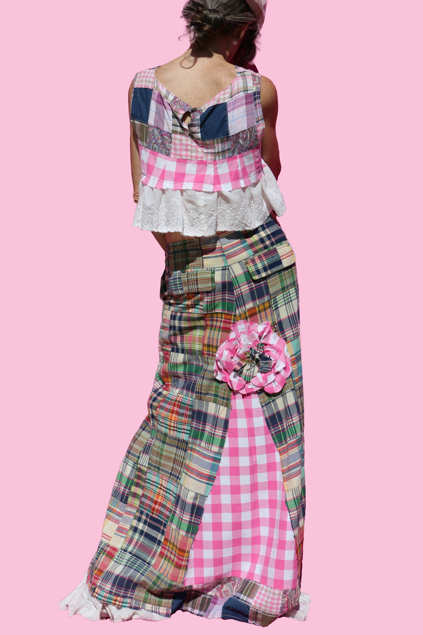 matching plaid top and skirt