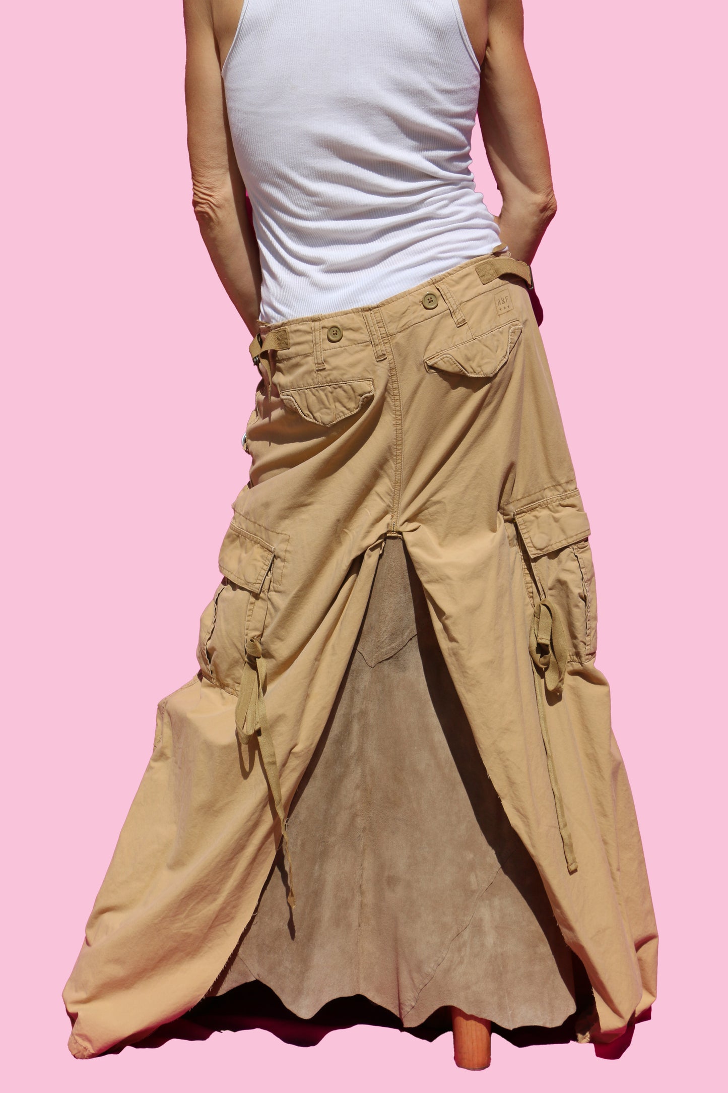 90's Tan Cargo & Suede Adjustable Maxi Skirt