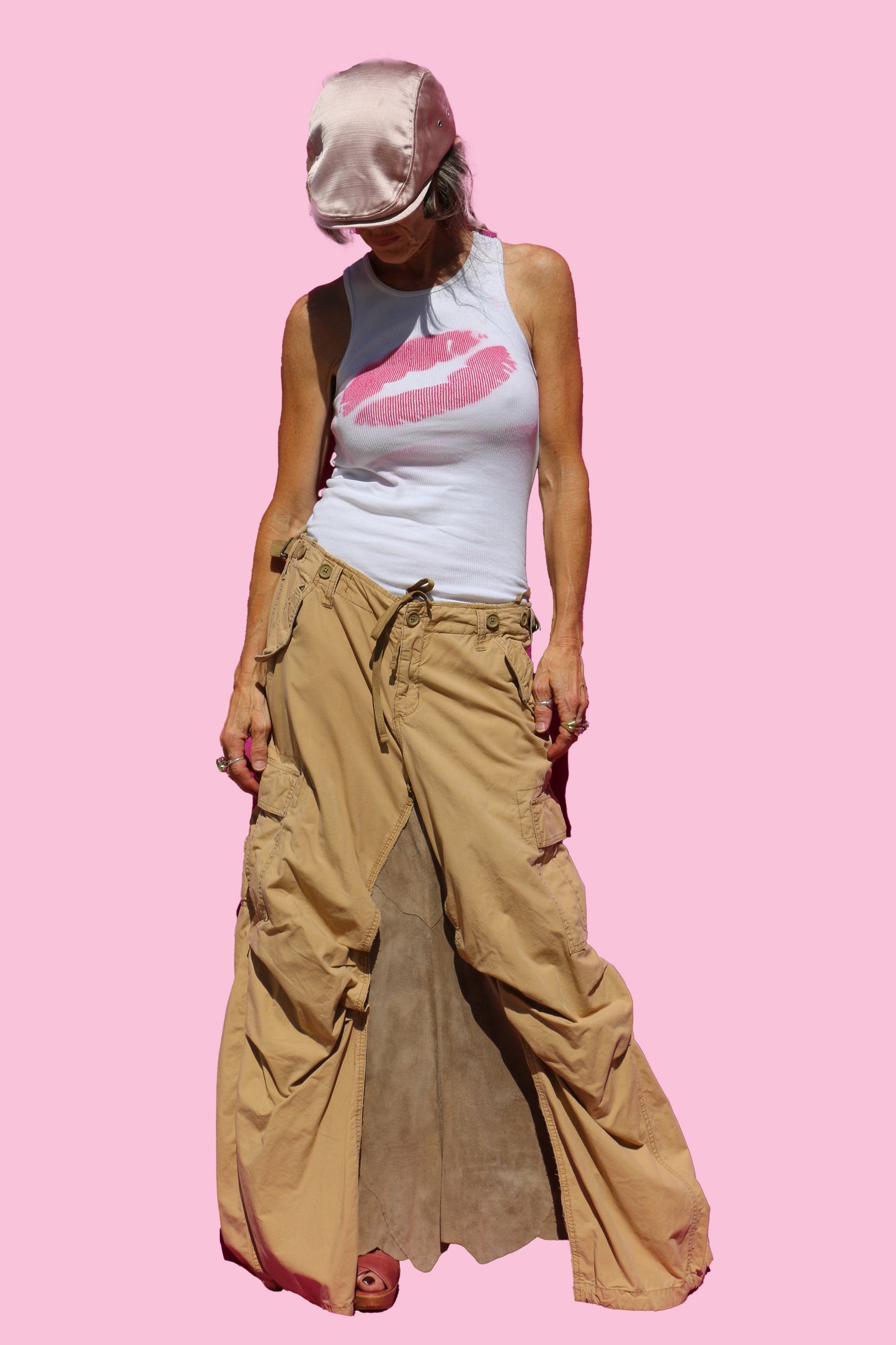 90's Tan Cargo & Suede Adjustable Maxi Skirt