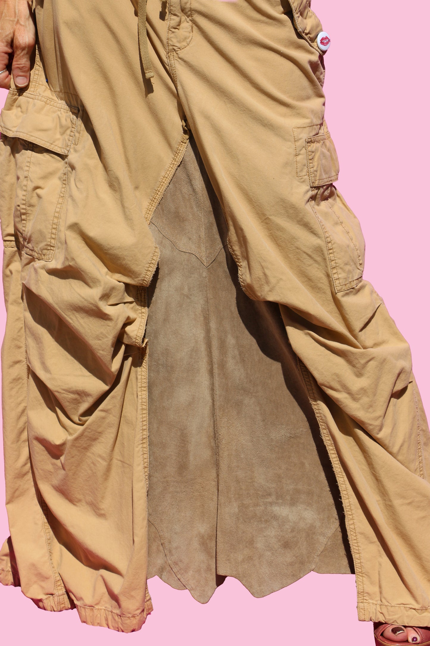 90's Tan Cargo & Suede Adjustable Maxi Skirt