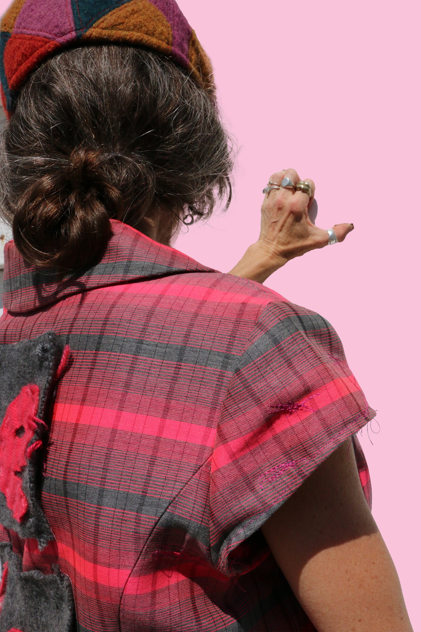 Checkered Red Dress with Pink Chain